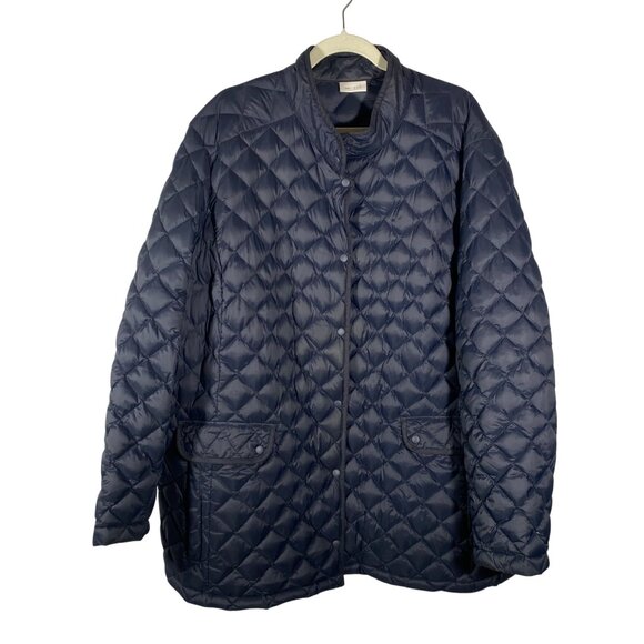 J.Jill Womens Quilted Down Jacket In Navy Blue Size XL barn style snap front - Picture 1 of 8